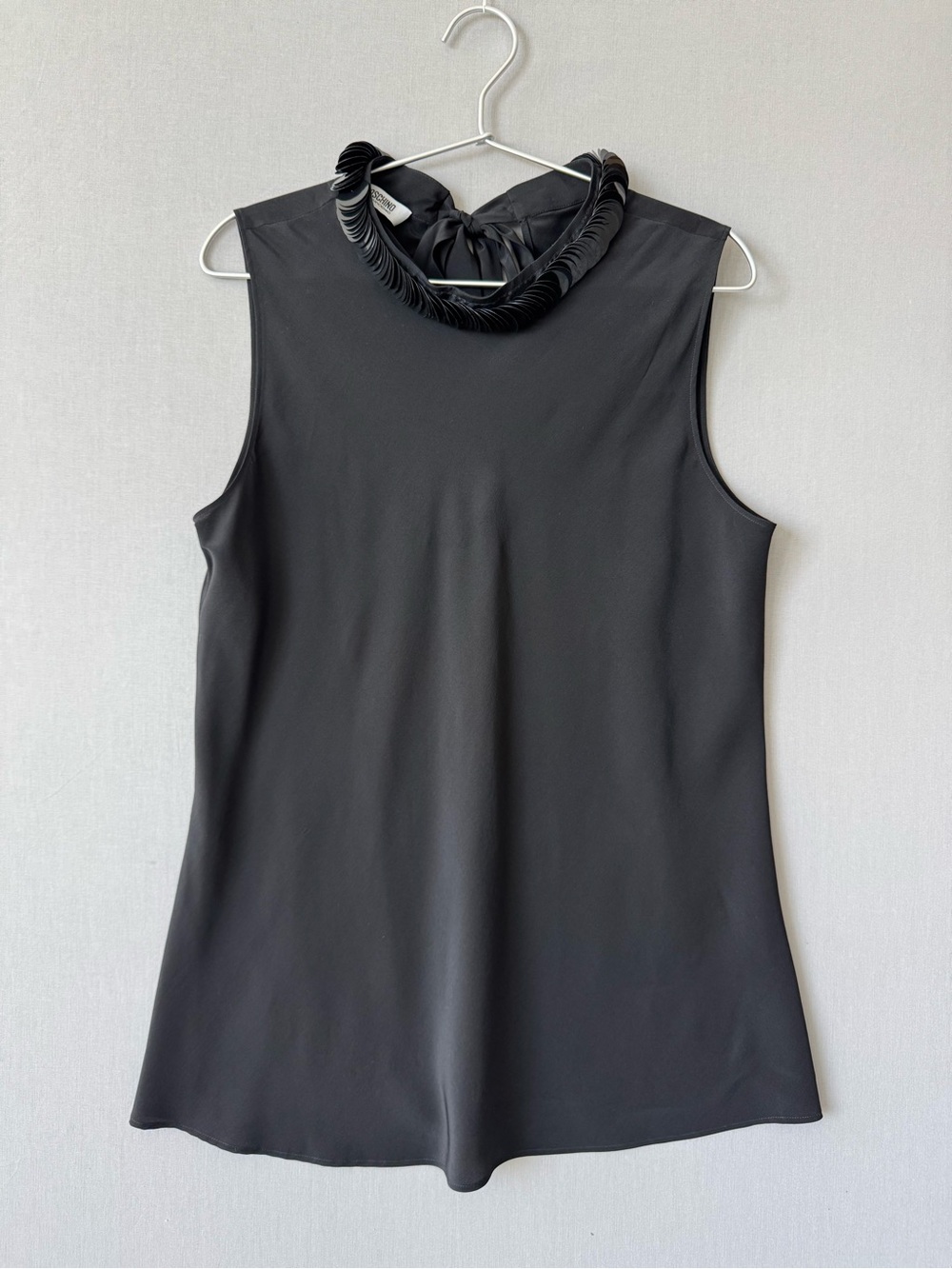 Moschino Cheap and Chic 100% Silk Sleeveless Blouse with Embellished Disk Collar